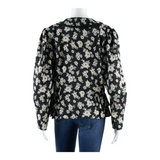 Womens Smock Blouse Black Long Sleeve Floral S