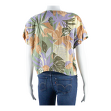 Womens Cropped Blouse Green Sleeveless Viscose Floral S