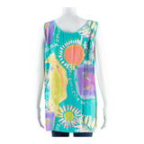 DIVINA Womens Vest Blue Sleeveless Viscose Crazy Pattern M