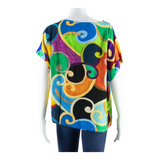 Womens Blouse Blue Viscose Crazy Pattern M
