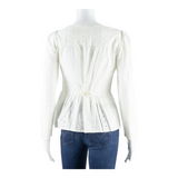 NAF NAF Womens Smock Blouse White V-Neck Long Sleeve Fair Isle S