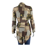 Womens Kimono Blouse Brown Long Sleeve Crazy Pattern M