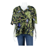 CANDA Womens Printed Blouse Black V-Neck Floral XL