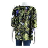 CANDA Womens Printed Blouse Black V-Neck Floral XL