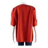 DIVINA Womens Blouse Red V-Neck Striped XL