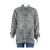 Sheer Womens Printed Shirt Blue Collared Long Sleeve Floral L