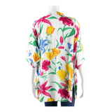 BIAGGINI Womens Printed Shirt White Collared Viscose Floral M