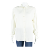 SUPERIOR Pearl Details Womens Shirt Blouse White Collared Long Sleeve S