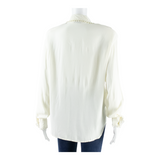 SUPERIOR Pearl Details Womens Shirt Blouse White Collared Long Sleeve S