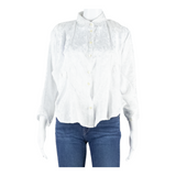 Womens Cropped Shirt White Collared Long Sleeve L
