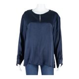MANOR Womens Blouse Blue Long Sleeve Silk S