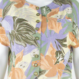 Womens Cropped Blouse Green Sleeveless Viscose Floral S