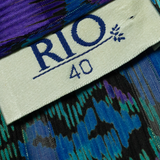 RIO Womens Blouse Shirt Blue Collared Long Sleeve Crazy Pattern S