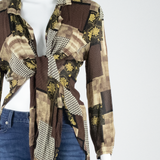 Womens Kimono Blouse Brown Long Sleeve Crazy Pattern M