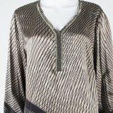 Womens Printed Blouse Brown V-Neck Long Sleeve Geometric M