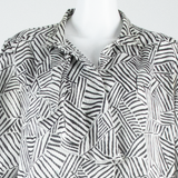 Womens Printed Blouse Black Collared Long Sleeve Chevron L