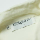 SUPERIOR Pearl Details Womens Shirt Blouse White Collared Long Sleeve S