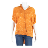 Womens Printed Blouse Orange V-Neck Spotted L