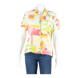 Womens Printed Blouse Pink V-Neck Floral S
