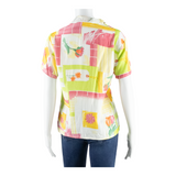 Womens Printed Blouse Pink V-Neck Floral S