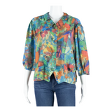 RIO Womens Printed Blouse Green 3/4 Sleeve Crazy Pattern L