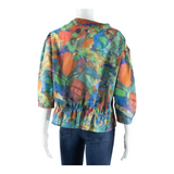 RIO Womens Printed Blouse Green 3/4 Sleeve Crazy Pattern L