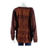 Womens Printed Blouse Maroon Long Sleeve Crazy Pattern XL