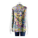 Womens Printed Top Purple V-Neck Sleeveless Crazy Pattern XL