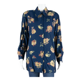Womens Printed Shirt Blue Long Sleeve Floral L