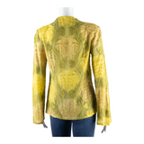 Womens Printed Blouse Green V-Neck Long Sleeve Paisley S