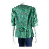 JUMBO INTERNATIONAL Womens Printed Blouse Green V-Neck Floral L