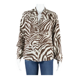 MADELEINE Womens Printed Blouse Brown Long Sleeve Animal Print M