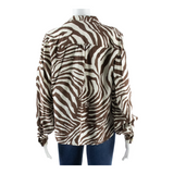 MADELEINE Womens Printed Blouse Brown Long Sleeve Animal Print M