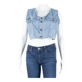 SOLONG Womens Cropped Waistcoat Blue S