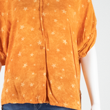 Womens Printed Blouse Orange V-Neck Spotted L