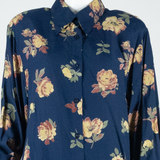 Womens Printed Shirt Blue Long Sleeve Floral L