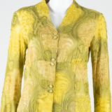 Womens Printed Blouse Green V-Neck Long Sleeve Paisley S