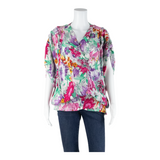 Womens Printed Top Purple V-Neck Floral XL