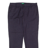 BENETTON Check Suit Womens Trousers Blue Regular Straight Wool W36 L28