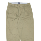 TOMMY HILFIGER Pleated Chino Mens Trousers Green Relaxed Tapered W38 L32