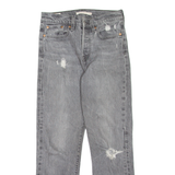 LEVI'S Wedgie BIG E Distressed Womens Jeans Grey Straight Stone Wash W24 L26