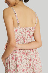Strappy Gathered Midi Dress in Pink Florals