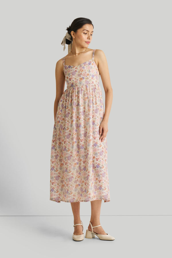 Strappy Gathered Floral Midi Dress
