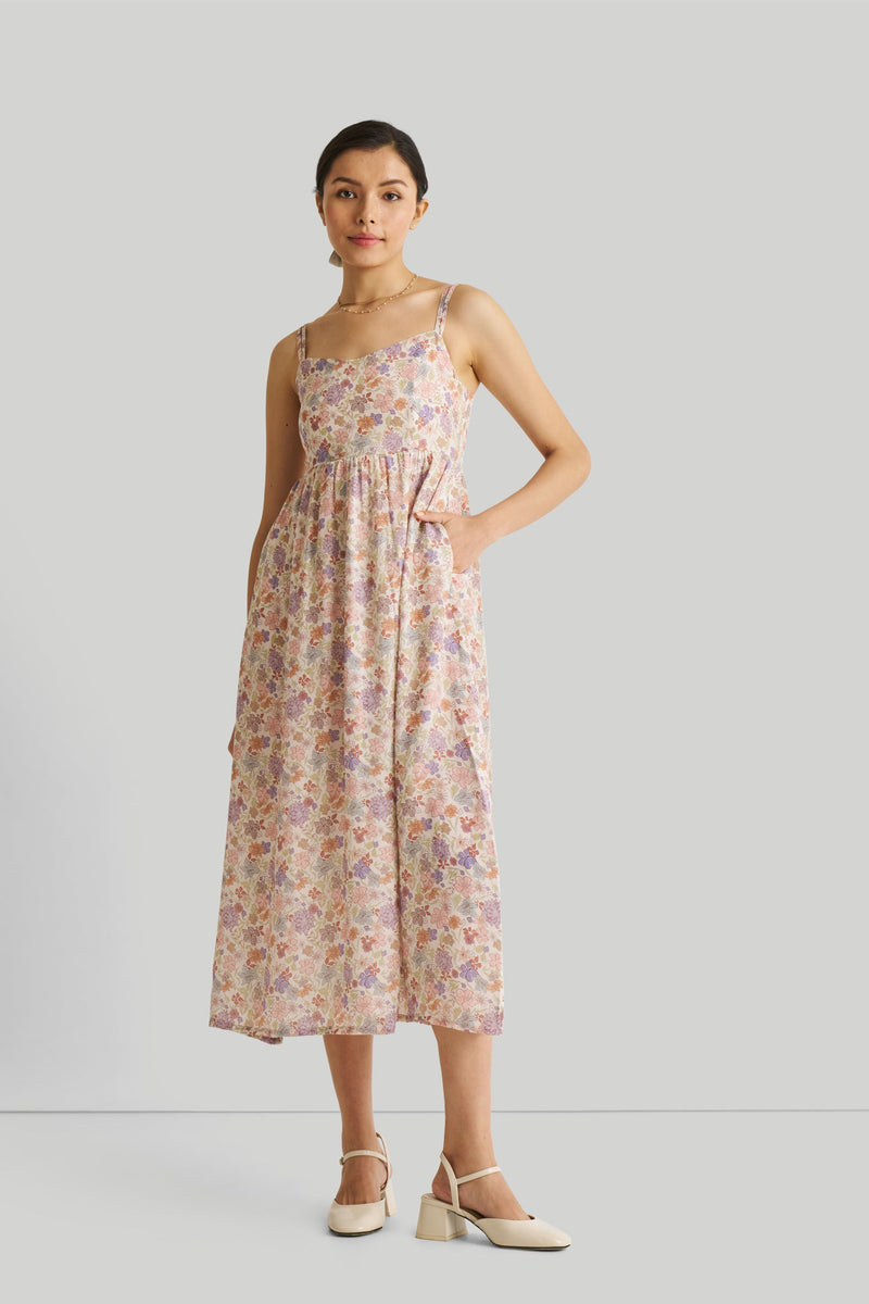 Strappy Gathered Floral Midi Dress