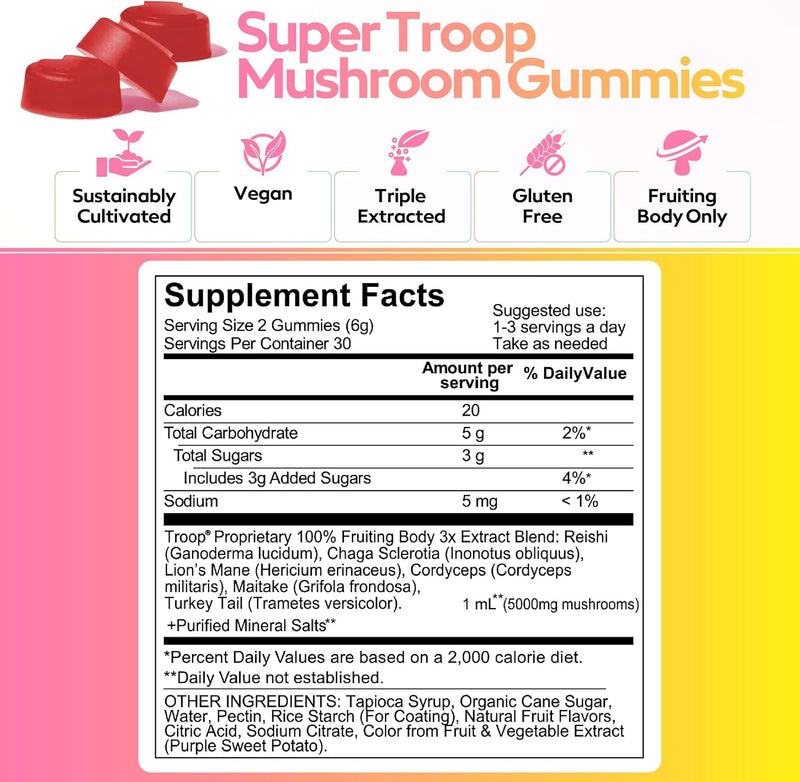 Super Troop - 6 Mushroom Blend Energy/ Immunity Gummies