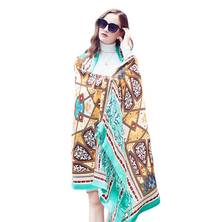 Anyyou 100% Merino Wool Cyan Multipattern Silk Satin Large Winter Scarf Pashmina Shawl Bandana Perfect For Women Ladies Fashion Style