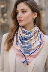 Anyyou Fashion Premium Satin Square Scarf – Vase Floral Pink Silk-Feel Neckwrap for Women