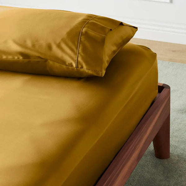 Saffron | Signature Sateen Fitted Sheet Made with 100% Organic Bamboo #Color_saffron