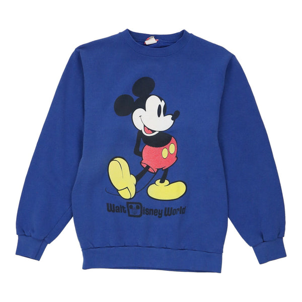 Mickey Mouse Disney Cartoon Sweatshirt - Small Blue Cotton Blend