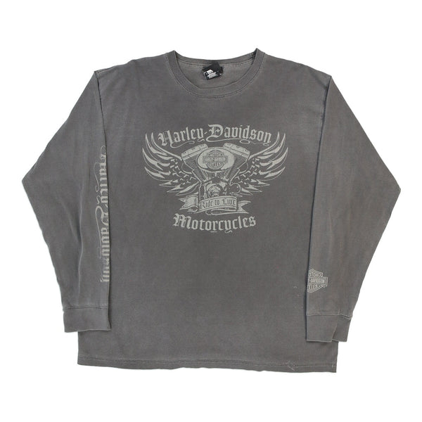 Vintage grey Elk Grove, California Harley Davidson Long Sleeve T-Shirt - mens large